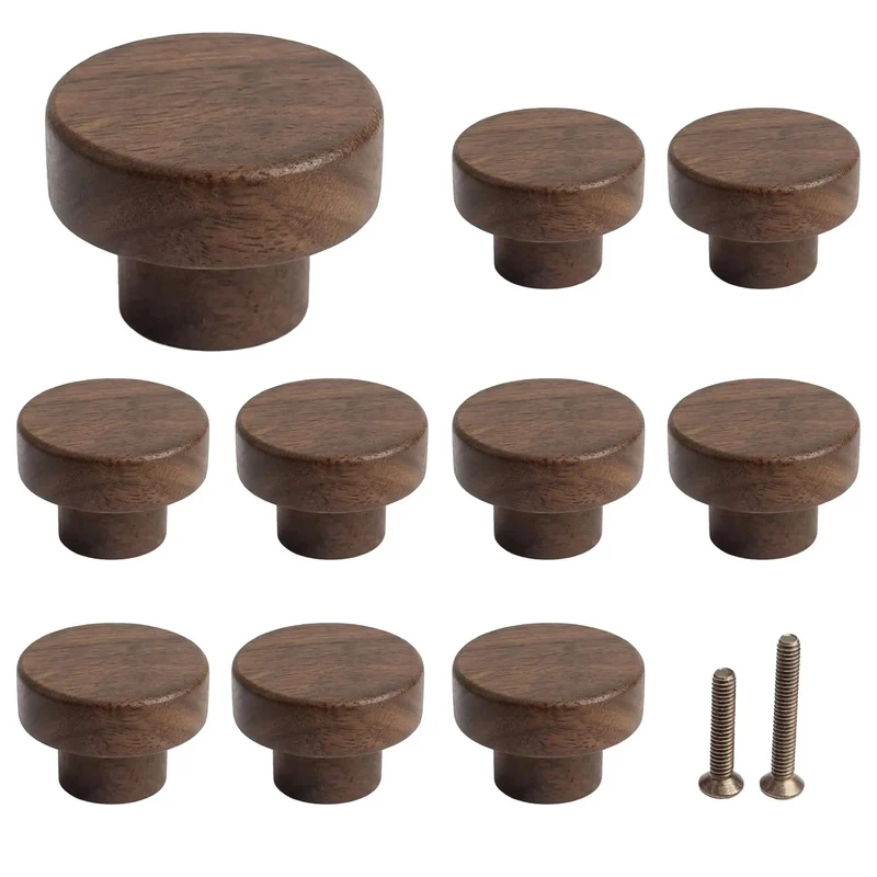 Top Shelf Mid Century Modern Walnut Mushroom Cabinet Knobs Slick Round Drawer Pulls Decorative Furniture Living Room Bedroom Storage Hardware Premium Quality Set Of Ten