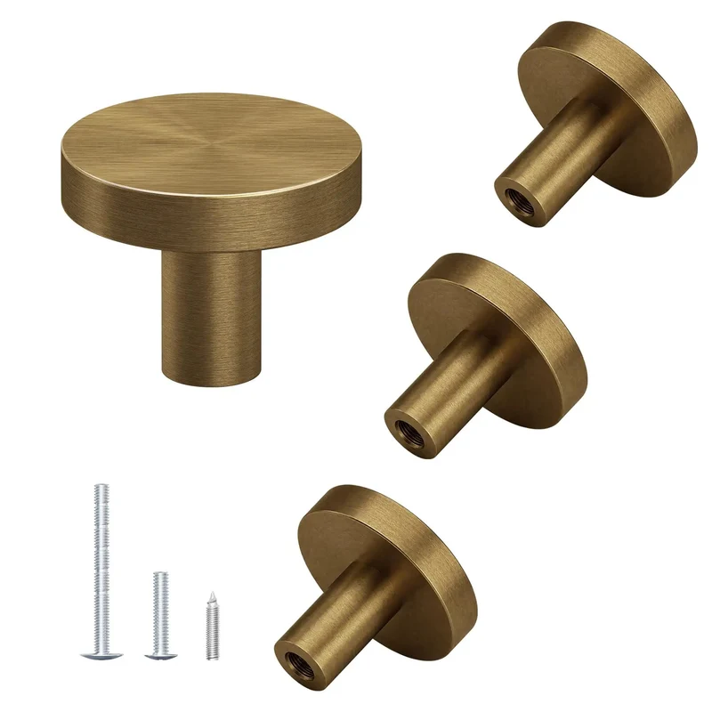 Four Pack Cabinet Drawer Knobs With Round Pulls For Closet Featuring Slick Brushed Antique Brass Finish Premium Aluminum Alloy Hardware No Fuss Install Rock Solid Grip