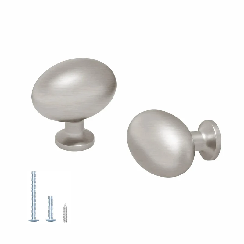 Premium 2 Pack Oval Cabinet Knobs And Drawer Pull Handles Featuring Slick Brushed Nickel Finish That Is Hella Anti Fingerprint Scratch Resistant Durable Solid Aluminum Hardware Upgrade