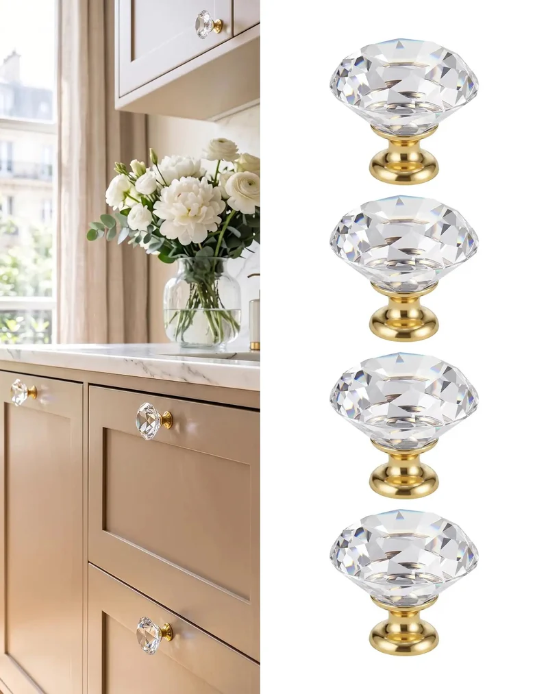 Four Pack Of Straight Up Stunning Clear Gold Diamond Cabinet Knobs With Built Tough Zinc Alloy Bases And Just Pure Magical Glass Dresser Pulls For Weekend Home Makeovers