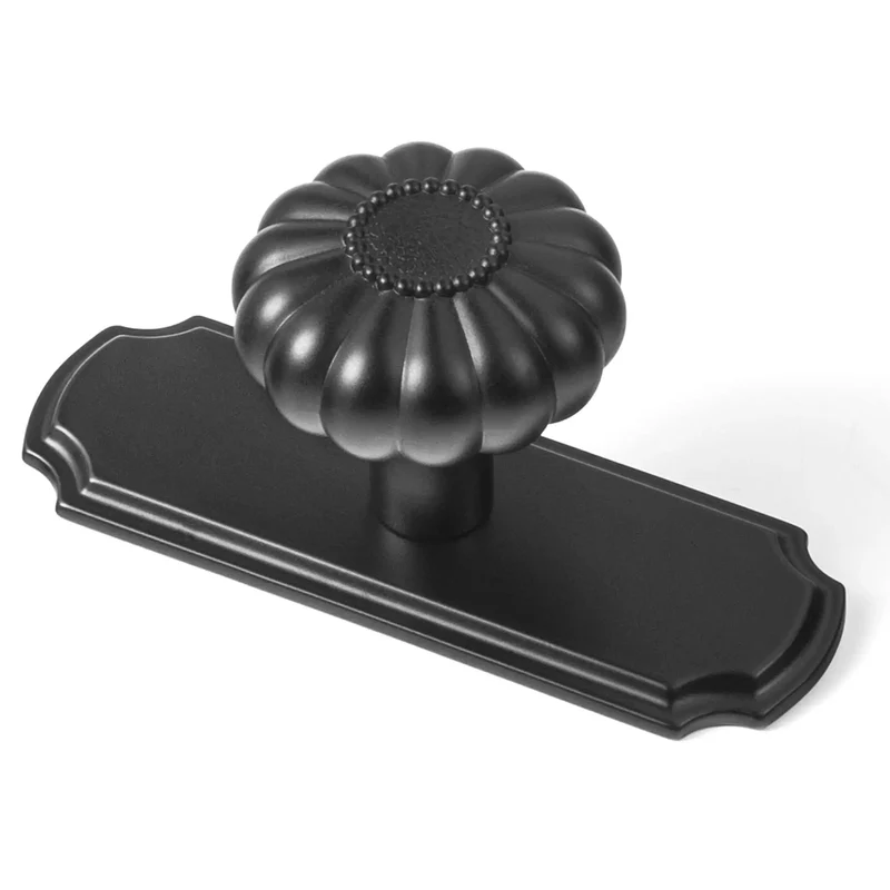 Matte Black Cabinet Knobs With Scalloped Backplates 6 Pack Featuring Slick Fluted Floral Handles And A Beaded Center Medallion Straight Up Classic Vibe For Kitchen Cabinet Refresh