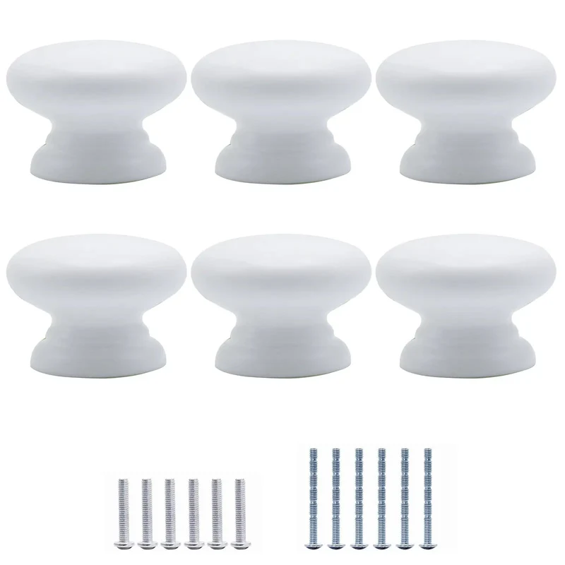 Six Pack Round Wooden Cabinet Knobs In Crisp White With Trimmable Screws For Zero Fuss Dresser And Closet Swaps That Straight Up Deliver The Goods And Keep Things Looking Sharp