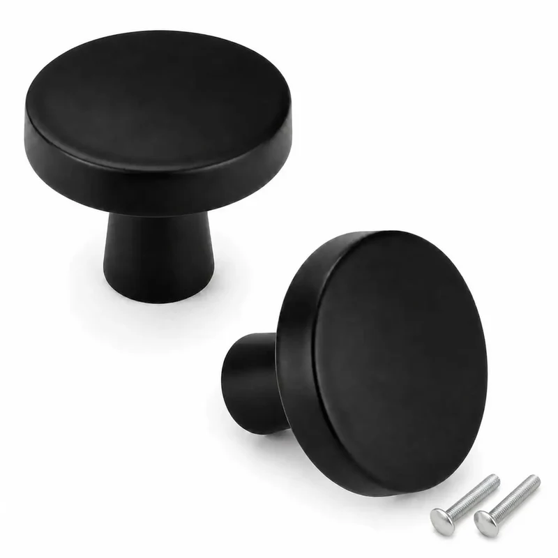 Rock Solid Matte Black Cabinet Knobs 20 Pack Round Zinc Alloy Drawer Handles Single Hole Mount Snug Threaded Grip Heavy Duty Kitchen Cupboard Pulls Perfect Room Refresh