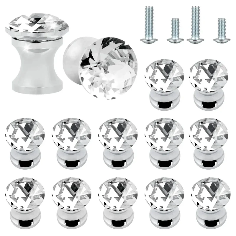 Super Sparkle 16-Pack Crystal Glass Cabinet Knobs With Shiny Aluminum Bases Perfect For Jewelry Boxes Mini Vanity Drawers And Gift Cases Solid Build Adds A Dazzling Vintage Vibe To Any Room Smooth Operation Guaranteed