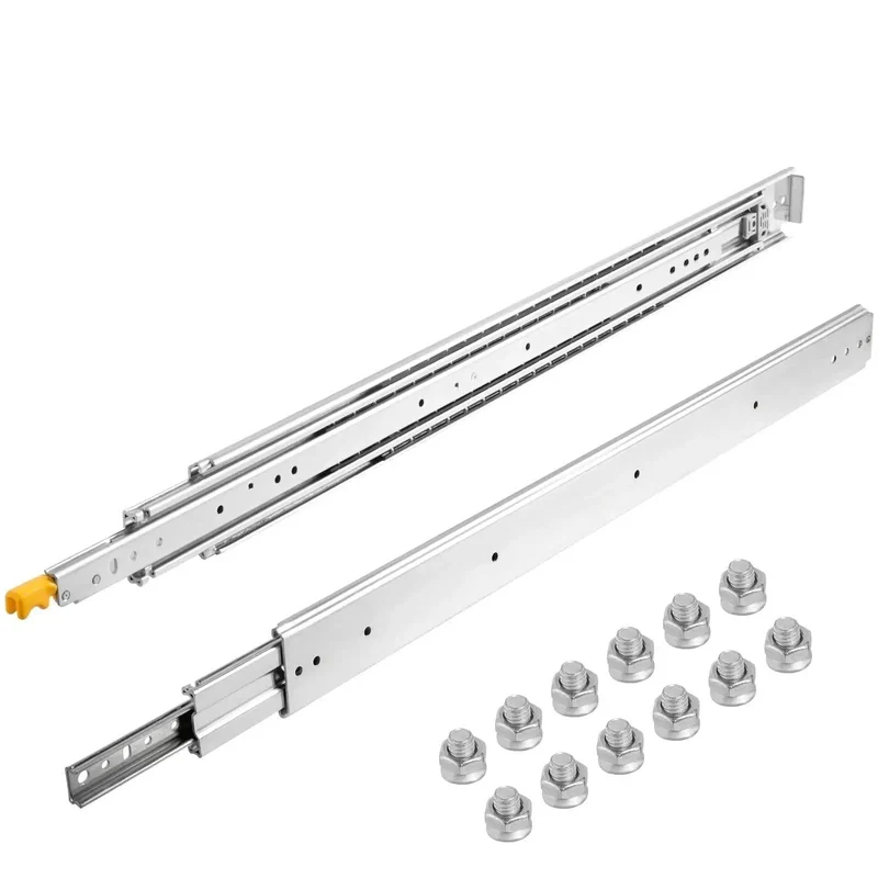 Built Like A Tank Heavy Duty Drawer Slide Featuring Precision Ball Bearings Full 3 Fold Extension Quick Release Lock Silky Smooth Operation 500 Lbs Load Rating Industrial Silver 24 Inch