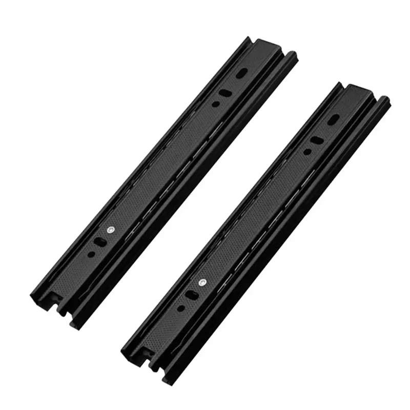 Heavy Duty Black Cold Rolling Steel Drawer Slides Smooth Glide Three Section Cabinet Rails Durable Furniture Hardware Effortless Setup Rock Solid Track Motion For Diy Builds And Storage Upgrades
