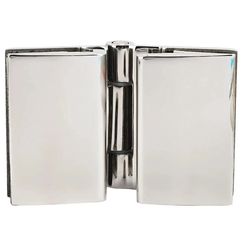 Rock Solid Double Sided Hinge For Frameless Glass Shower Door Stainless Steel Flat Polished Finish Beefy Construction Designed To Hold Heavy Tempered Glass Doors Securely With Zero Sagging Over Time