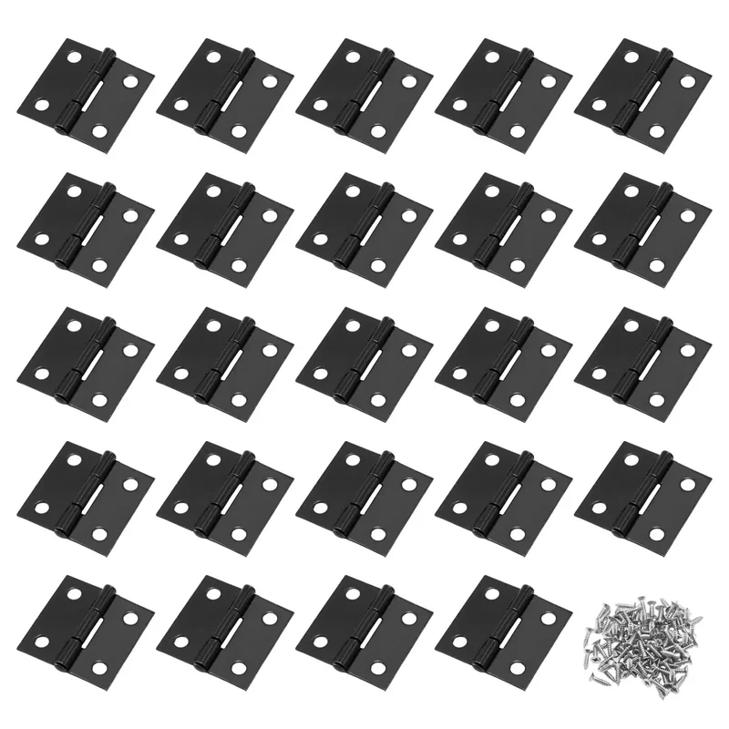 24 Pack Of Solid Black One Inch Metal Hinges With Included Fasteners Quick Hook Up For Drawers Cabinets And Small Craft Boxes Built Tough For Heavy Duty Jobs