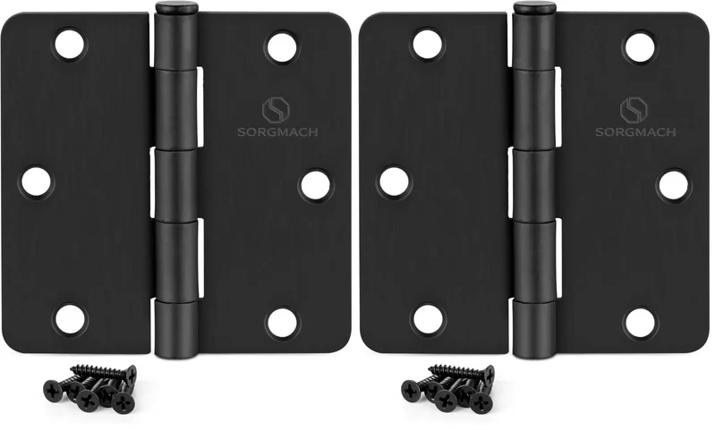 Top Shelf Matte Black Interior Door Hinges 3 1/2 Inch 1/4 Radius Flat Iron Hardware With Zero Hassle Seamless Plain Bearing Track For Bulletproof Smooth Swinging Wood Doors And Quick Home Fixes 12 Pack