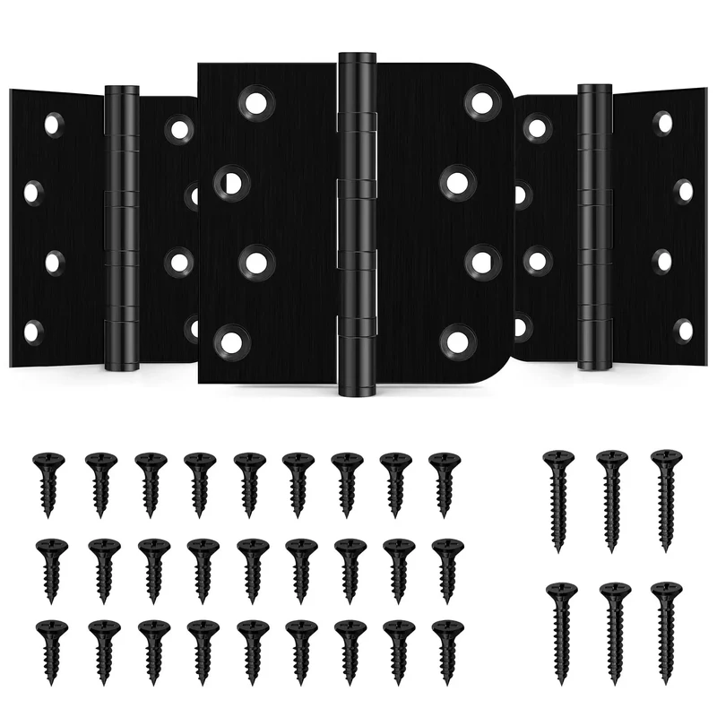 Top Notch Four Inch Ball Bearing Door Hinges In Deep Matte Black With Full Fastener Kit For Buttery Smooth Heavy Duty Exterior Gate And Fence Swing Install Featuring Rounded Or Square Corner Styles Built Tough For Reliable Daily Use