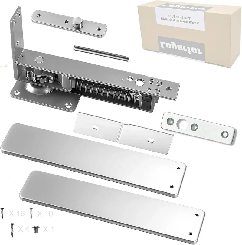 Rock Solid Double Action Spring Hinges For Wooden Doors With Automatic Self Closing Stopper Slick Swinging Pivot Hardware In Durable Brushed Silver Finish Ready For Installation