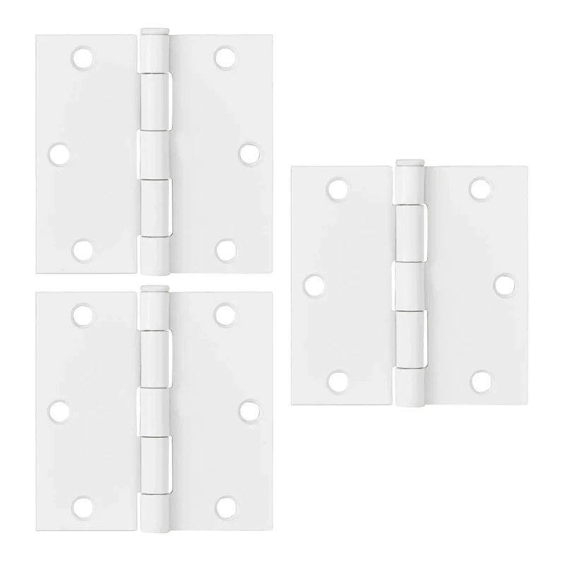 Heavy Duty Interior Door Hinges 3 Pack White 3 Point 5 Inch Square Corner Steel Removable Pin Pre Lubricated Rock Solid Fit For Standard Residential Single Door Setup Durable Construction Top Tier Quality Made To Last A Lifetime