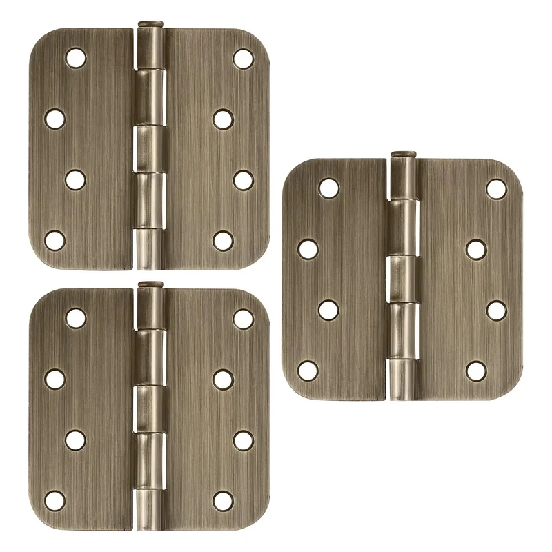 Built Thick Steel Interior Door Hinges Four Inch Antique Brass Finish Three Pack With Removable Pin For Smooth Daily Swinging And No Hassle Residential Installation