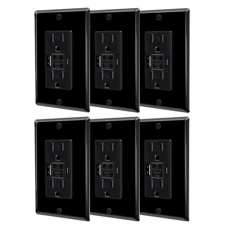 15 Amp GFCI Outlet 6 Pack Featuring Dual USB Type C And A Ports Self Testing Receptacle That Stops Short Circuits Cold Hassle Free Plug And Play Setup Liven Up Your Home Wiring