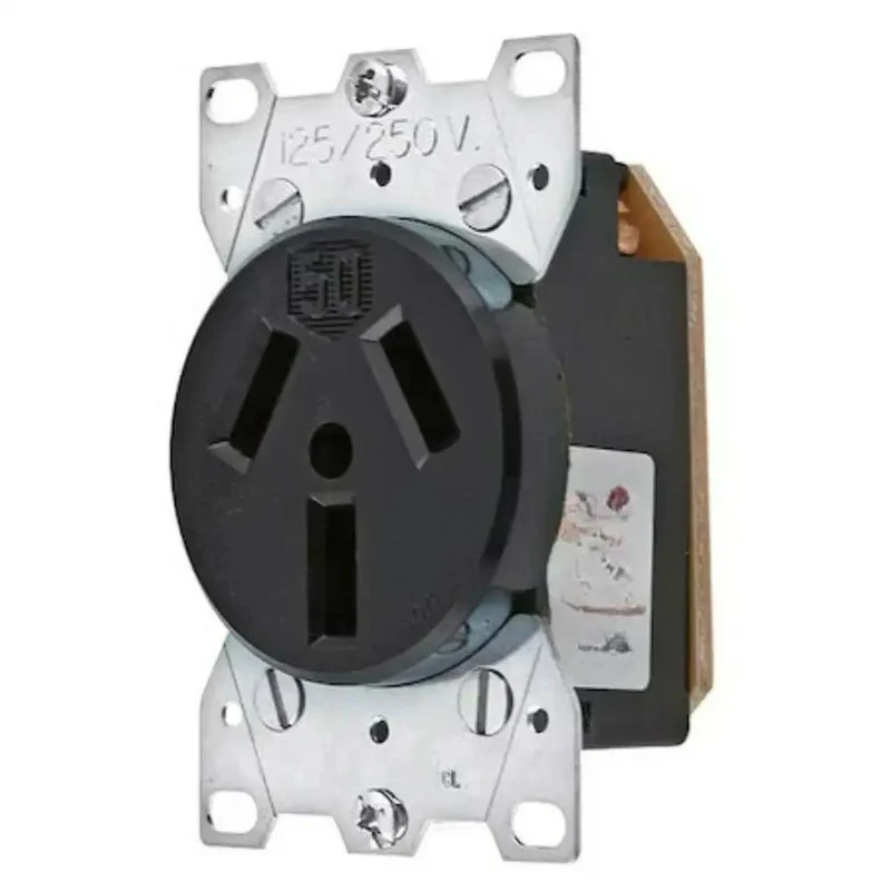 Tough As Nails Heavy Duty Flush Mount Straight Blade Receptacle Nema 10-50R 50 Amp Three Pole Non Grounded Rugged Professional Grade Thermoplastic Housing Black Outlet