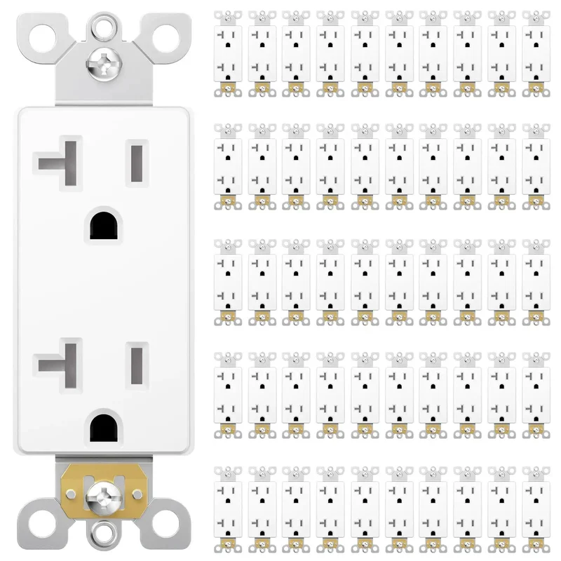 50 Pack Decora Outlet 20 Amp Tamper Resistant Wall Socket White Thermoplastic Receptacle For Home Office Upgrade UL Certified High Impact Drop Resistant Plug Cover DIY Installation Friendly Smooth Operator Design That Won Toss Its Shell During Handling