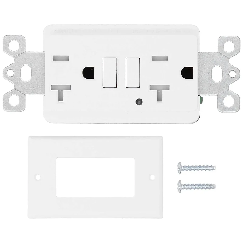 Rock Solid 20 Amp Smart Gfci Outlet With Child Door Shutters And Etl Listing For Knockout Shock Safety In Kitchens Bathrooms And Patios.Zero Sweat Wiring Slick White Abs Terminal Cover