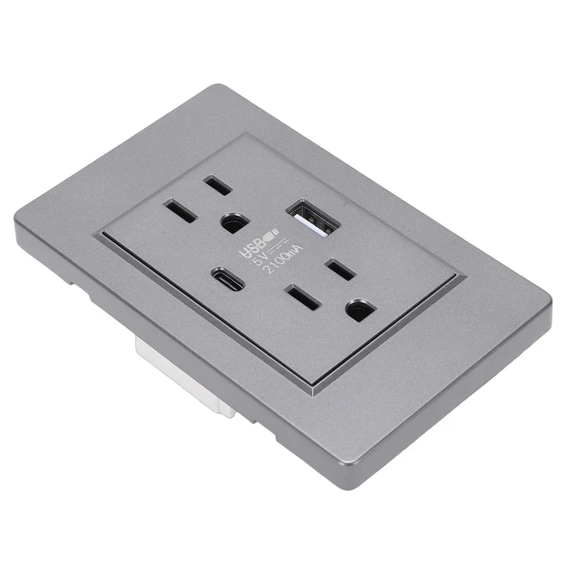 Modern Wall Outlet Featuring Integrated Usb A And Type C Fast Charge Ports 15A Dual Receptacle With Matching Wall Plate Durable PC Housing Hassle Free Plug And Play