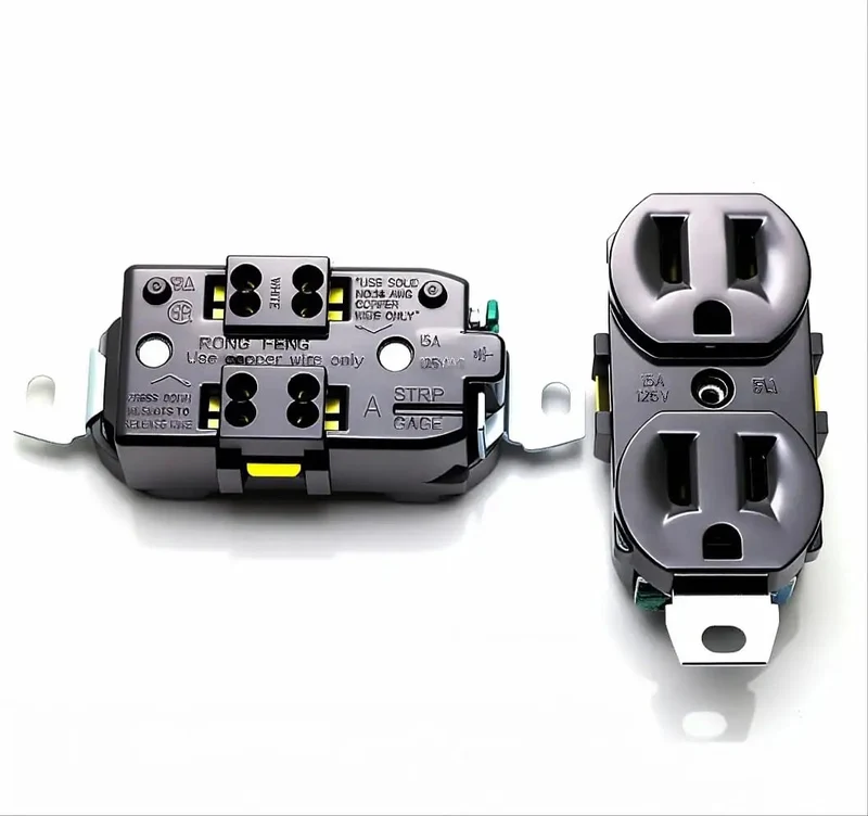 Real Deal Heavy Duty Double Wall Outlet Socket Nema 5 15R 15 Amps 125 Volts Dual US Three Prong Receptacle Replacement With UL CSA Certification Solid Brass Contacts No Sweat Install