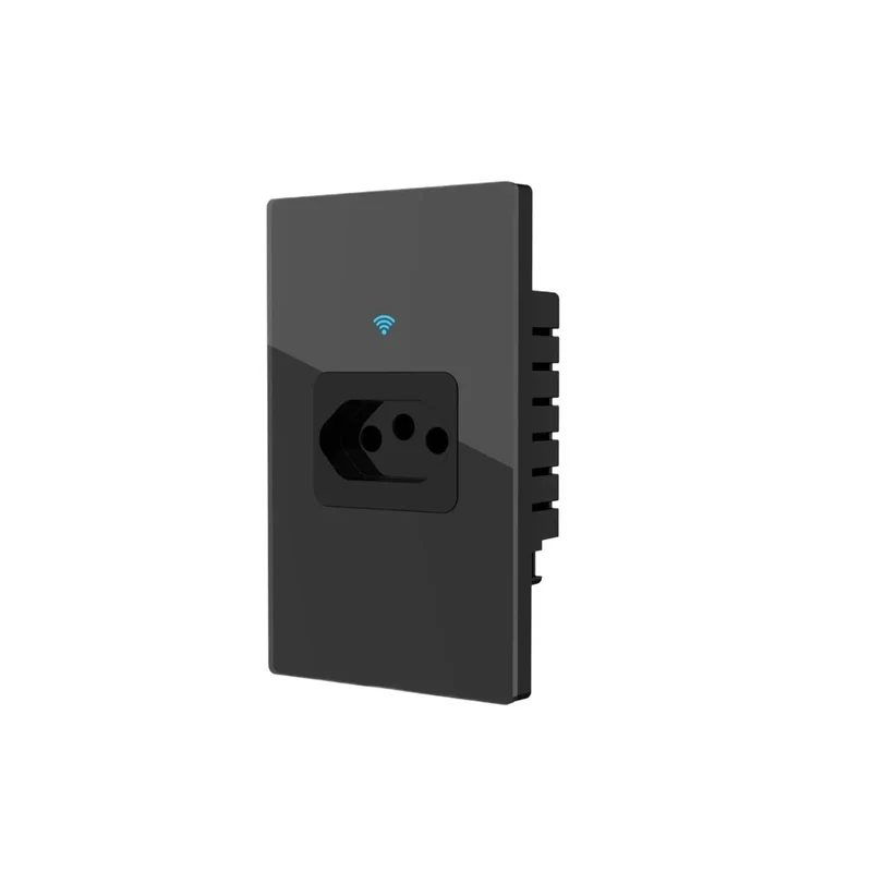 Smart WiFi Wall Socket with Black Glass Touch Panel and 20A Power Monitor Offering 4400W Capacity for Brazilian Standard Outlets to Crush High Load Demands while Bringing Smooth Automation and Rock Solid Reliability for Worry Free Operation.