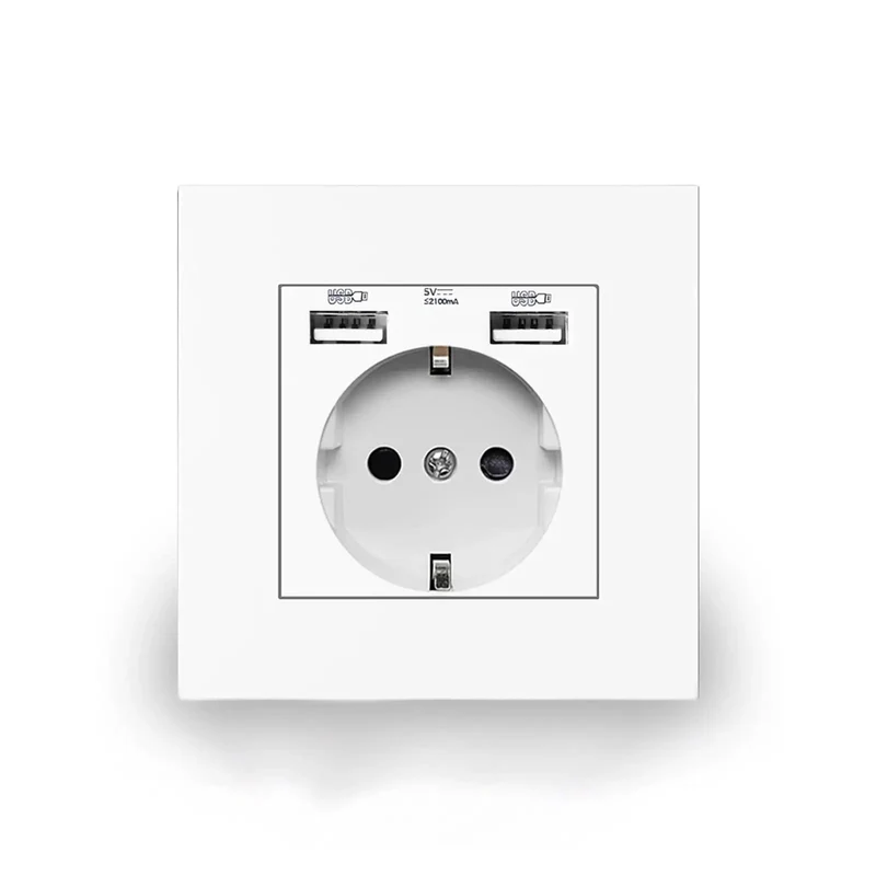 Premium White EU Wall Socket With Dual Fast Charge USB Connections Heavy Duty 16A Electrical Outlet For Home And Office Smooth Flush Mount No Sweat Setup Slick Modern Finish