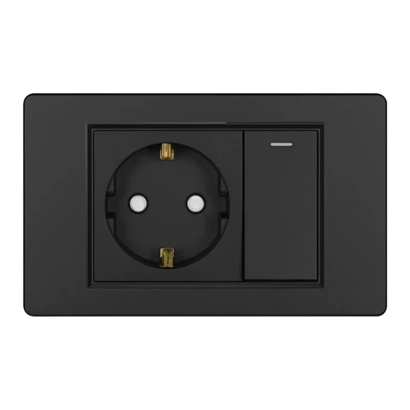 Straight Up Rock Solid EU Schuko Wall Socket Featuring A Smooth Tap Power Switch And Dead Simple USB Type C Charging Port Crafted From Scratch Proof Glass Panel For Modern Living Spaces