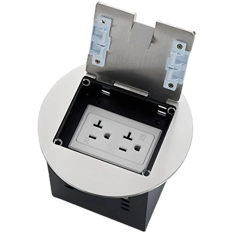 Robust Stainless Steel Recessed Floor Outlet Kit With Splash Proof Lid And Six Pin 20 Amp Receptacles For Dead Simple Plug And Play Setup At Home Or Commercial Venue