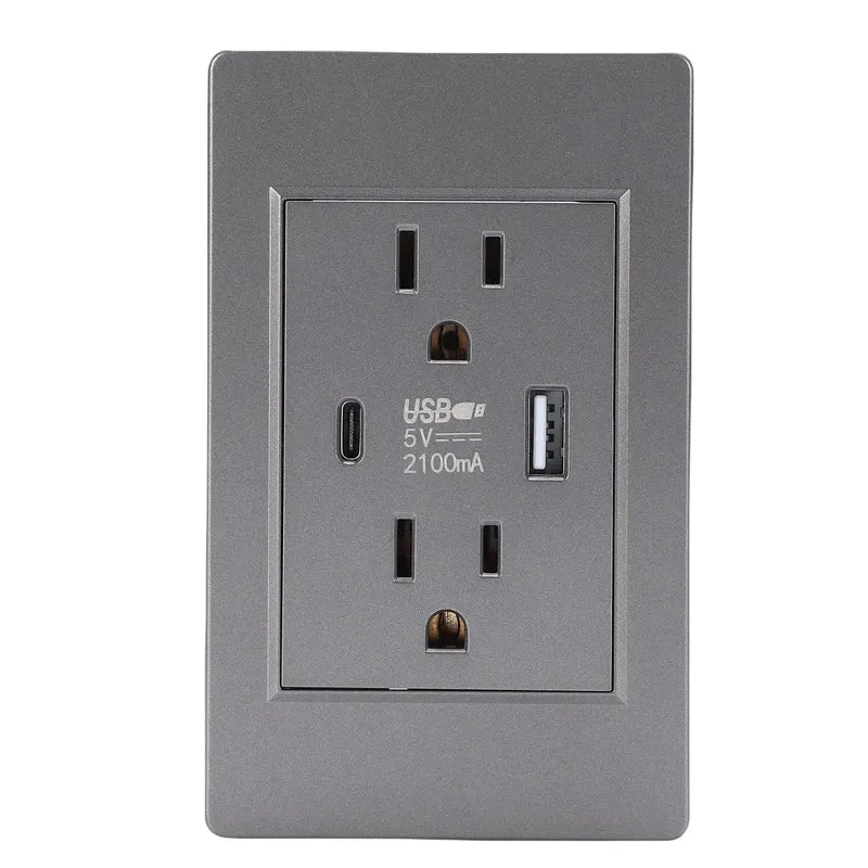 Top Shelf Grey 15 Amp Electrical Wall Outlet With Dual USB Charging Ports And Wall Plate Plug And Play Design For Rock Solid Residential Or Commercial Flush Mount Install