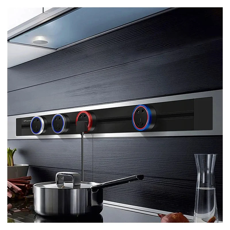 Sleek Concealed Power Track Socket Offering Four Dedicated Plug Outlets For Lowkey Kitchen Counter Organization And Modern Home Electrical Flexing Heavy Duty Sandblasted Aluminum Finish