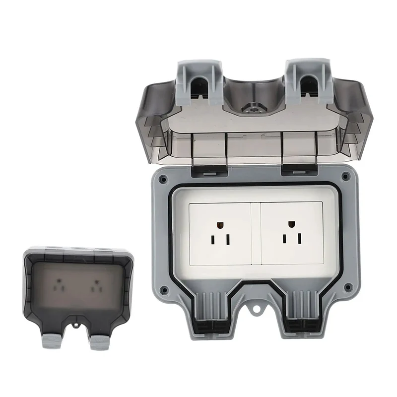 Tough As Nails IP66 Weatherproof Wall Power Socket Featuring Dual 15 Amp Outlets Designed For Backyards Patios And Pool Areas With Secure Splash Guard Cover That Gonna Handle Heavy Rain And Snow Without Skipping A Beat