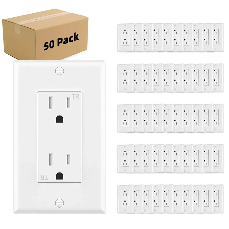 Fifty Pack White Tamper Resistant Power Outlets With Matching Wall Plates Safe Shutters No Hassle Setup Pro Grade Components Built Tough For Every Room Plug In And Finish Fast