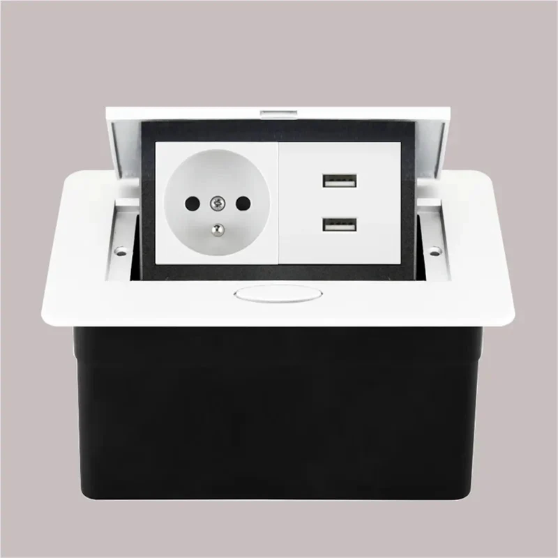 Hidden Pop Up Countertop Socket With Integrated Usb Charging And Standard Outlet Slots Sleek Aluminum Desk Plate For Streamlined Office Setups And Clutter Free Workspaces That Seriously Level Up Your Daily Grind
