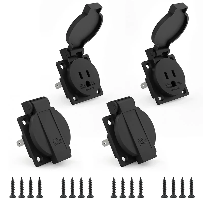 Tough As Nails 4 Pack US Standard Waterproof Power Outlet Faceplate 15A 125V Three Hole Wall Socket Heavy Duty Flame Retardant PA66 Nylon Cover For Garage And Workshop