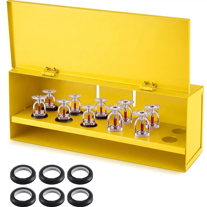 Heavy Duty Wall Mount Fire Sprinkler Head Storage Box Holds Twelve Heads Red Steel Cabinet Badass Job Site Organization Rapid Emergency Access Securely Anchored System