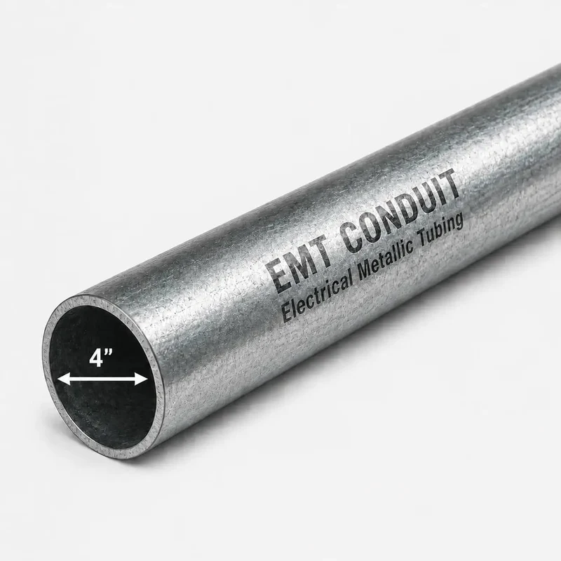 Handyman Approved Four Inch Galvanized Steel EMT Conduit Pipe Sixty Foot Pre Cut Electrical Metallic Tubing Pro Grade Wire Raceway Built Tough For Garage DIY And Commercial Wiring Needs