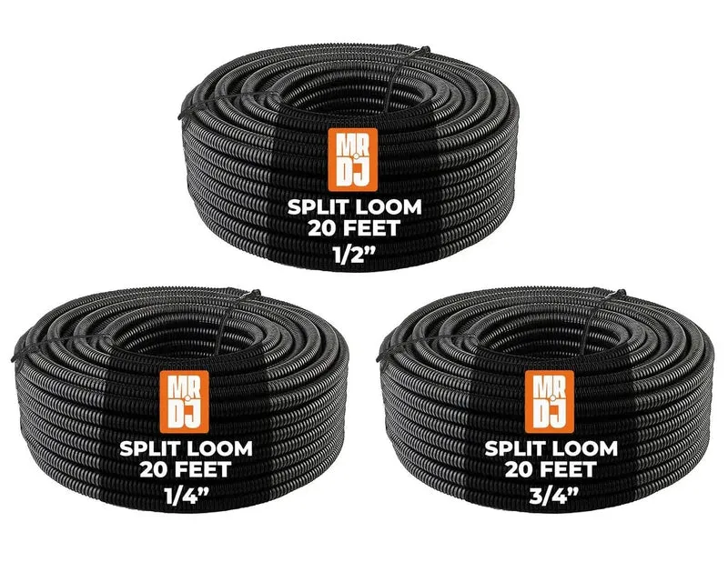 Heavy Duty Split Wire Loom Tubing Bundle, Dress 1/4 To 3/4 Inch Cables With Ease, Includes Three 20 Foot Sections For 60 Feet Total, Black Polyethylene Conduit For Auto Rigs Or Marine Boats, No Brainer Install