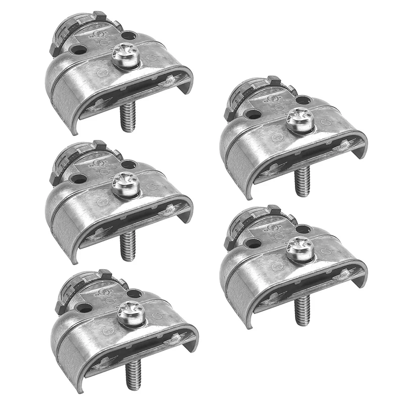 Heavy Duty Metal Conduit Connectors 5 Pack Double Outlet Wire Harness Clamps 3/8 Inch Cables Code Compliant Grounding Continuity Pro Move Shop Staple Job Site Ready Gear