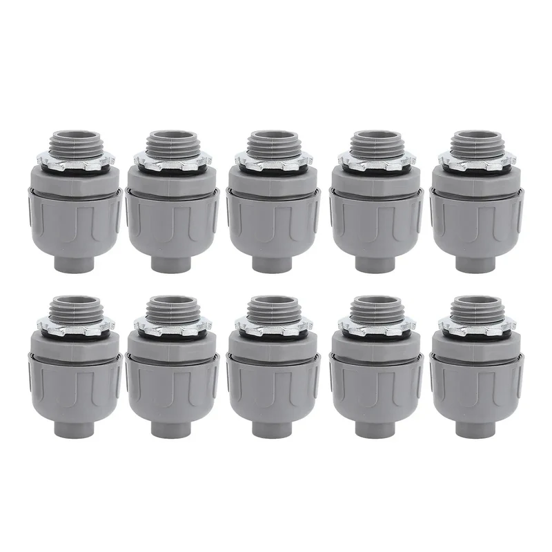 Set Of Ten Heavy Duty One Inch NPT Liquid Tight Conduit Connectors Made From Tough Nylon 6 For A Fit Like A Glove Hookup On Outdoor Construction Sites HVAC Installations Marine Gear And Gnarly Industrial Jobs