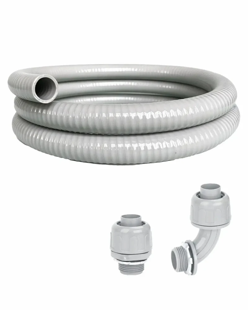 Hustle Ready 3/4 Inch Liquid Tight Flexible Electrical Conduit Kit With 6 Foot Nonmetallic Pvc Conduit And Tough As Nails 90 Degree Straight Connector Fittings For Zero Stress Wiring Jobs