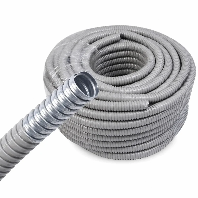 Heavy Duty Flexible Conduit With PVC Coated Galvanized Steel Core Gray Thickened 64mm 10m Liquid Tight Waterproof Fire Resistant Straight Up Cable Protection Tube For Sling Wire Multipurpose