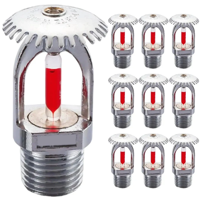 Top Notch 10 Pack Fire Sprinkler Heads Crafted From Heavy Duty Copper With Quick Response Activation At 155 Degrees Fahrenheit And Half Inch Thread Mount For Instant Downward Water Spray To Knock Back Flames Across Your Home Or Workshop Setup