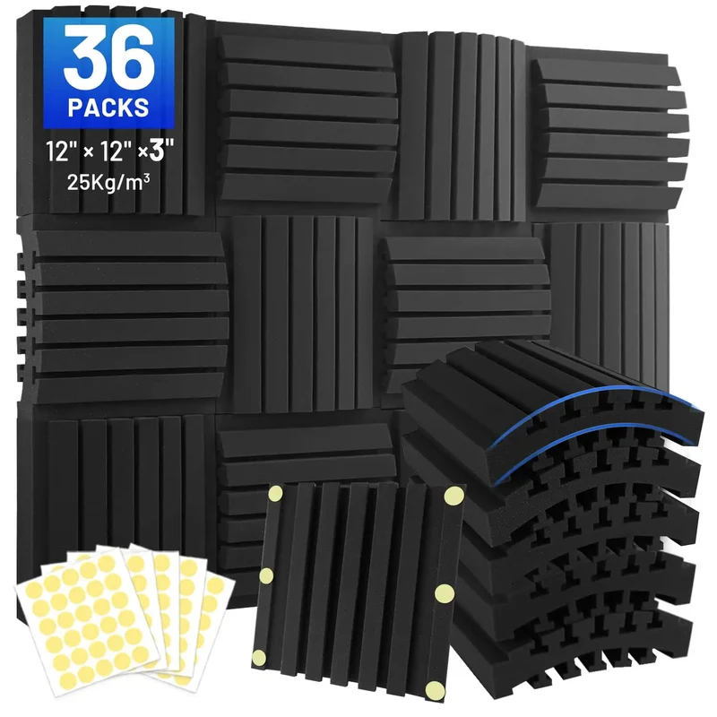 Premium Curved Acoustic Foam Panels 3 Inch Thick Sound Proofing Tiles For Home Studio Podcast Room And Office Echo Reduction With Heavy Duty Double Sided Tape Included