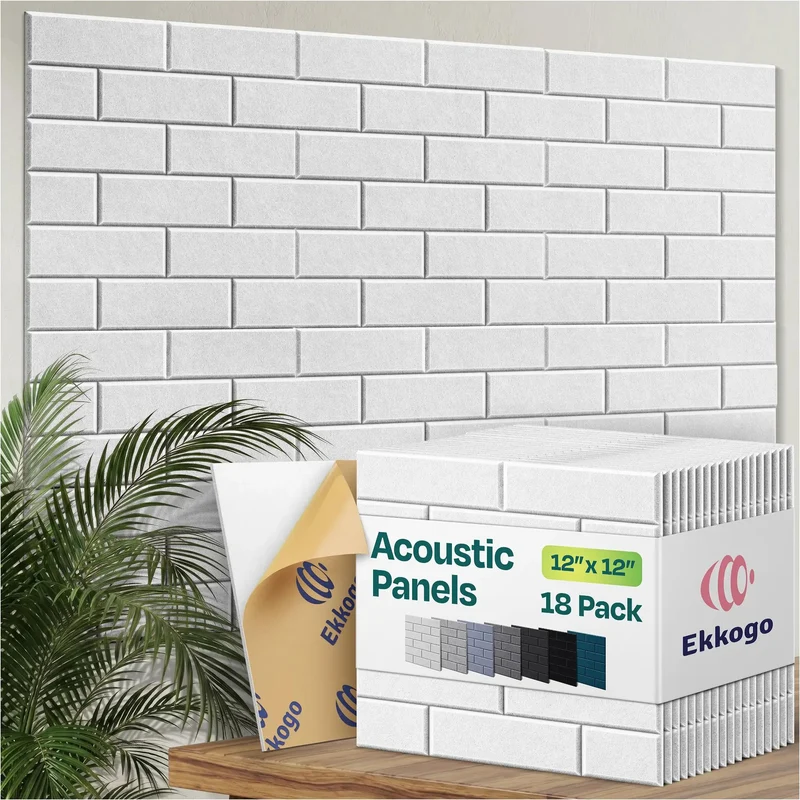 Heavy Duty Self Adhesive Acoustic Wall Panels 18 Pack 12 By 12 Inch High Density 3D Brick Noise Blocking Tiles No Sweat Peel Install For Home Office Studio Setup Sharp White