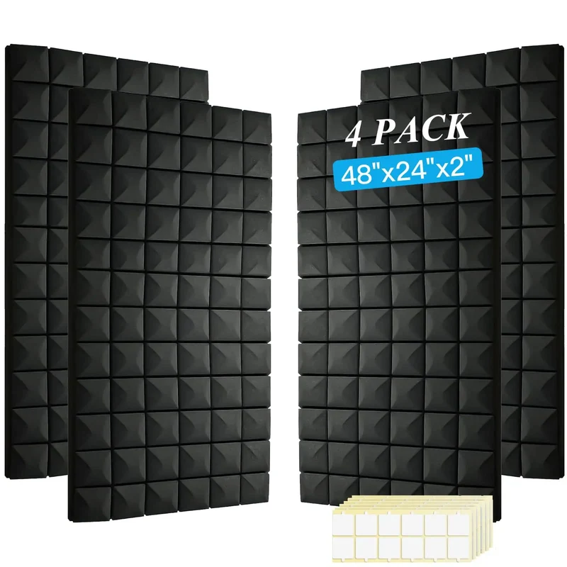 Top Shelf Acoustic Panels For Walls Sound Proof Foam Heavy Lifters Fire Retardant Noise Swallowing Studio Gear Home Office Recording Dampeners Black Foam Tiles 4 Set Bundle
