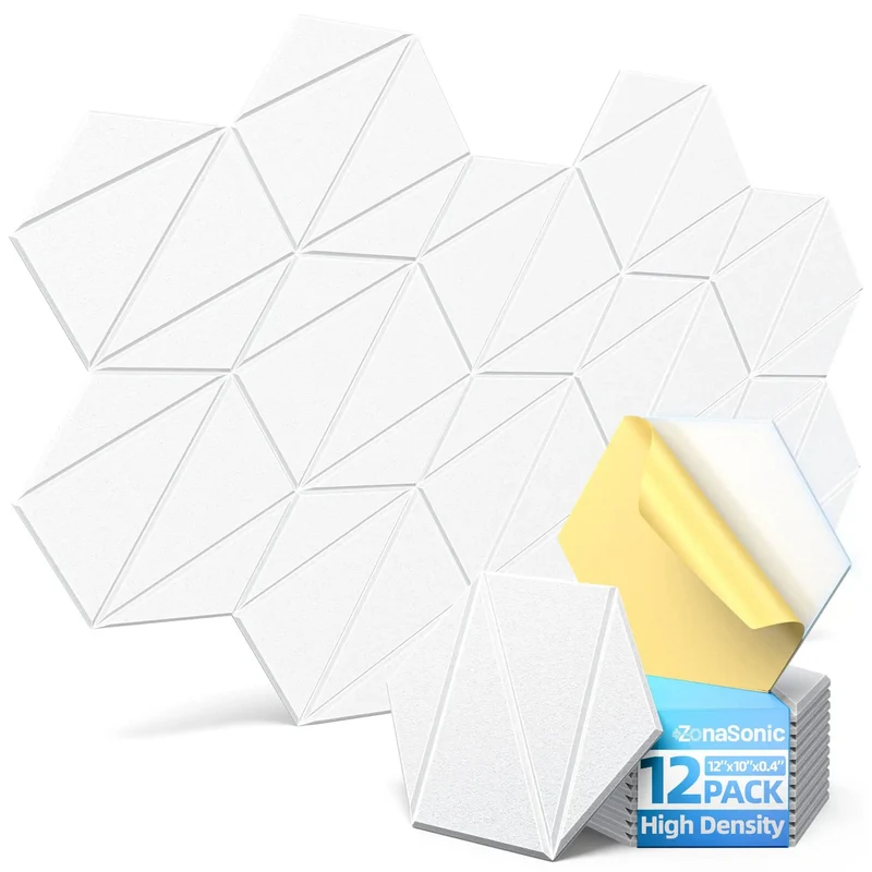 Kickass 12 Pack Hexagon Acoustic Panels For Walls. Hella Thick High Density Sound Proof Foam. Peel And Stick Self Adhesive Recording Studio Decor In Clean White To Kill Room Echo. Badass Audio Treatment.