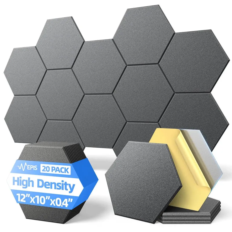 Twenty Pack Hexagon Soundproof Foam Wall Panels With Quick Peel Self Stick Backing High Density Noise Knockout Acoustic Tiles For Home Studio Decor Super Sleek Black Finish
