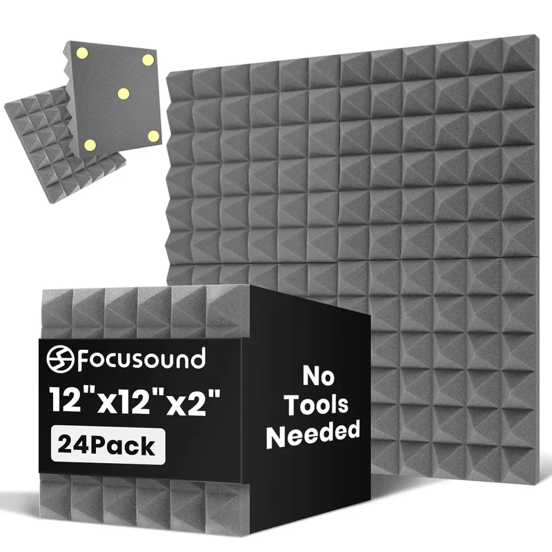 Dead Simple Setup Top Tier Grey Pyramid Acoustic Panels Twenty Four Pack With 120 Reusable Peel And Stick Squares For Zero Drama Wall Mount Noise Killing And Echo Busting Home Studio Upgrade