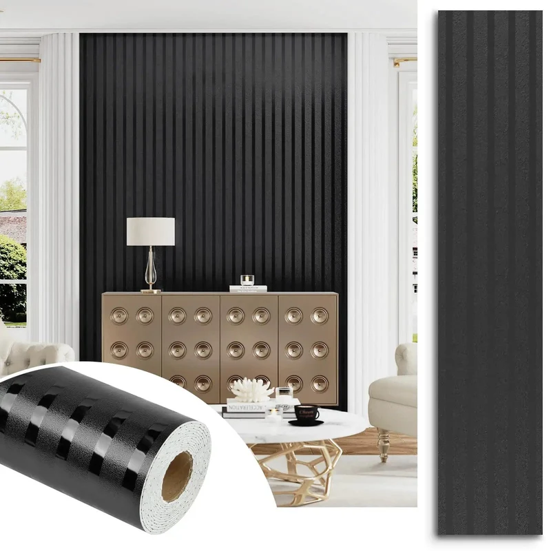 Hella Sleek Black Metallic Stripe Wall Panels With Self Adhesive Backing And Sound Absorbing Foam For Real Home Decor Instant Room Glow Up Adding Major Depth And Fresh Vibes Today