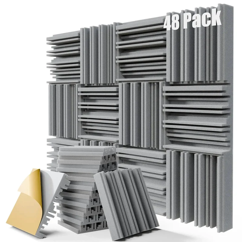 48 Pack High Density Self Adhesive Sound Proof Foam Panels 12 By 12 By 2 Inches Easy As Pie Install Wall And Ceiling Acoustic Tiles Noise Killing Gray Shade Option