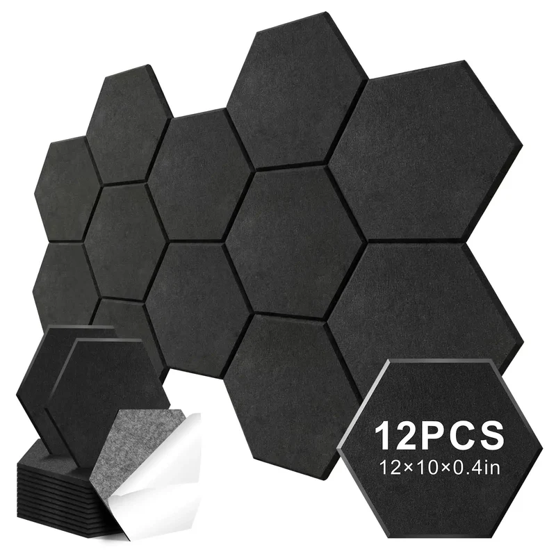 Hustle Free Peel And Stick Hexagon Acoustic Panels Self Adhesive Sound Deadening Foam Tiles Legit Noise Reduction For Room Vibe Glow Up Flame Retardant Echo Absorber Wall Decor 12 Pack Black